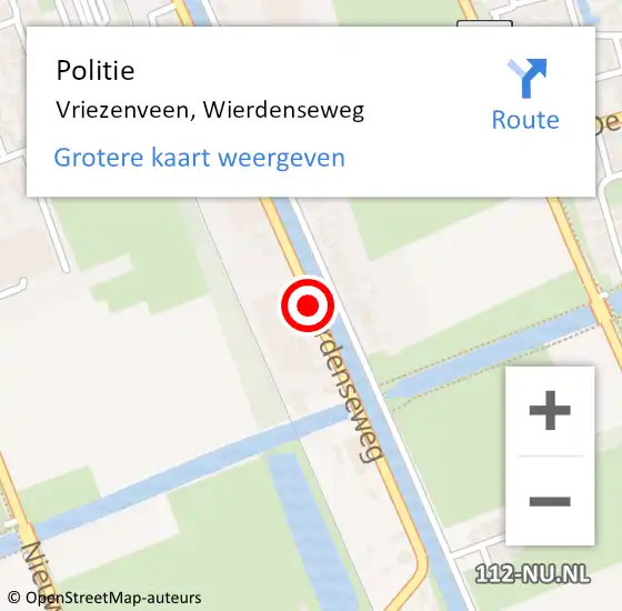 Locatie op kaart van de 112 melding: Politie Vriezenveen, Wierdenseweg op 18 april 2019 21:17