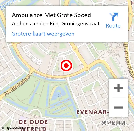 Locatie op kaart van de 112 melding: Ambulance Met Grote Spoed Naar Alphen aan den Rijn, Groningenstraat op 18 april 2019 22:01
