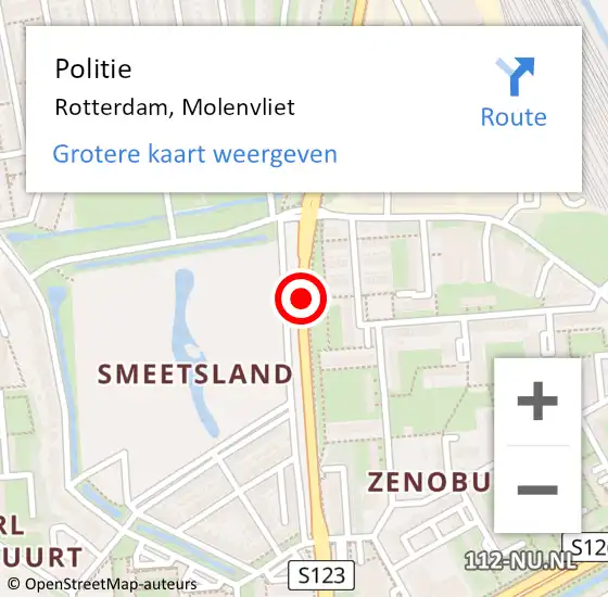 Locatie op kaart van de 112 melding: Politie Rotterdam, Molenvliet op 18 april 2019 22:53