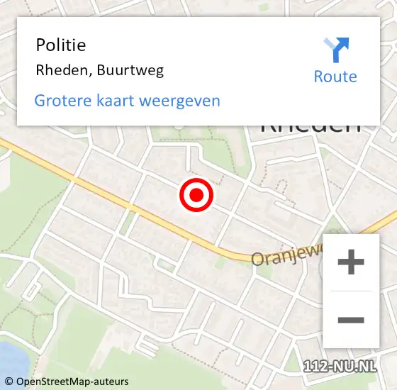 Locatie op kaart van de 112 melding: Politie Rheden, Buurtweg op 18 april 2019 23:33