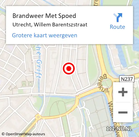 Locatie op kaart van de 112 melding: Brandweer Met Spoed Naar Utrecht, Willem Barentszstraat op 19 april 2019 04:11