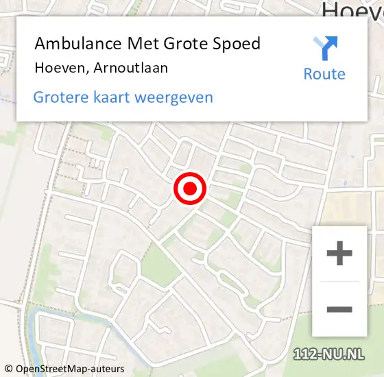 Locatie op kaart van de 112 melding: Ambulance Met Grote Spoed Naar Hoeven, Arnoutlaan op 19 april 2019 07:11