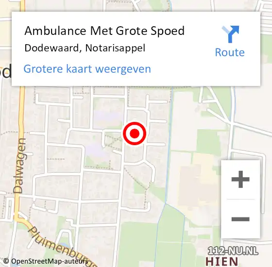 Locatie op kaart van de 112 melding: Ambulance Met Grote Spoed Naar Dodewaard, Notarisappel op 19 april 2019 08:56