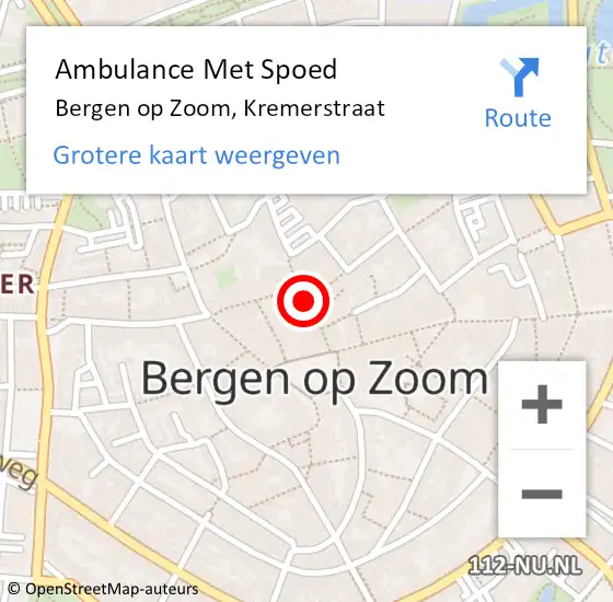 Locatie op kaart van de 112 melding: Ambulance Met Spoed Naar Bergen op Zoom, Kremerstraat op 19 april 2019 10:19