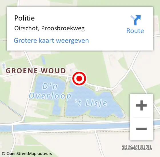 Locatie op kaart van de 112 melding: Politie Oirschot, Proosbroekweg op 19 april 2019 11:40