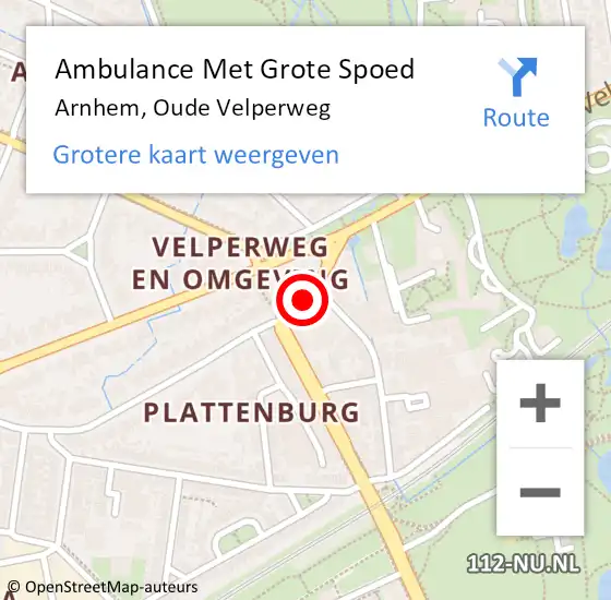 Locatie op kaart van de 112 melding: Ambulance Met Grote Spoed Naar Arnhem, Oude Velperweg op 19 april 2019 11:56
