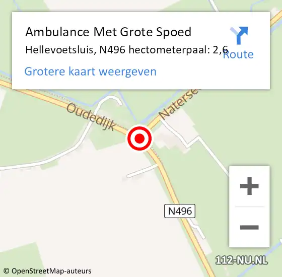 Locatie op kaart van de 112 melding: Ambulance Met Grote Spoed Naar Hellevoetsluis, N496 hectometerpaal: 2,6 op 19 april 2019 12:28