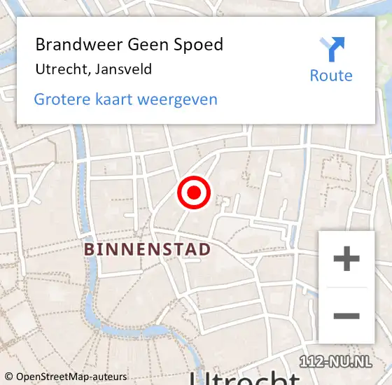 Locatie op kaart van de 112 melding: Brandweer Geen Spoed Naar Utrecht, Jansveld op 19 april 2019 13:39
