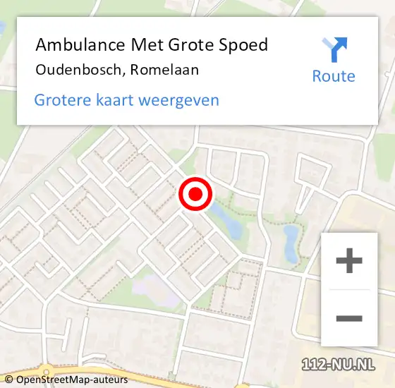 Locatie op kaart van de 112 melding: Ambulance Met Grote Spoed Naar Oudenbosch, Romelaan op 19 april 2019 13:44