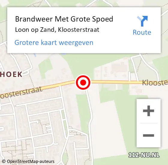 Locatie op kaart van de 112 melding: Brandweer Met Grote Spoed Naar Loon op Zand, Kloosterstraat op 19 april 2019 15:08