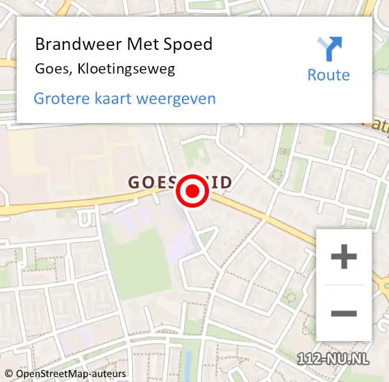 Locatie op kaart van de 112 melding: Brandweer Met Spoed Naar Goes, Kloetingseweg op 19 april 2019 16:07