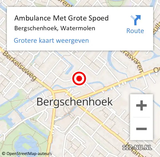 Locatie op kaart van de 112 melding: Ambulance Met Grote Spoed Naar Bergschenhoek, Watermolen op 19 april 2019 17:13