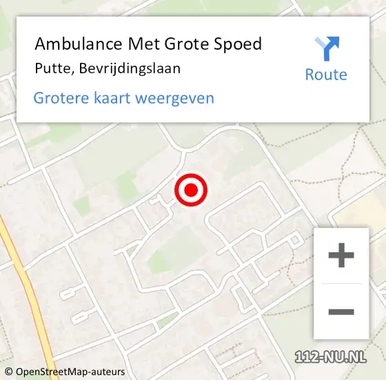 Locatie op kaart van de 112 melding: Ambulance Met Grote Spoed Naar Putte, Bevrijdingslaan op 29 maart 2014 20:51