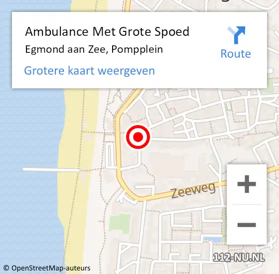 Locatie op kaart van de 112 melding: Ambulance Met Grote Spoed Naar Egmond aan Zee, Pompplein op 19 april 2019 18:52