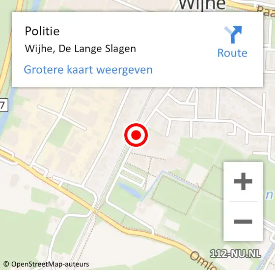 Locatie op kaart van de 112 melding: Politie Wijhe, De Lange Slagen op 19 april 2019 19:09