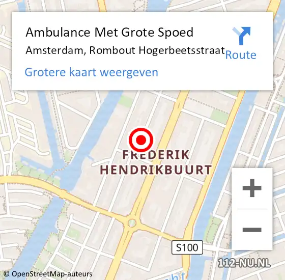 Locatie op kaart van de 112 melding: Ambulance Met Grote Spoed Naar Amsterdam, Rombout Hogerbeetsstraat op 19 april 2019 20:15
