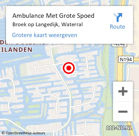 Locatie op kaart van de 112 melding: Ambulance Met Grote Spoed Naar Broek op Langedijk, Waterral op 19 april 2019 20:28