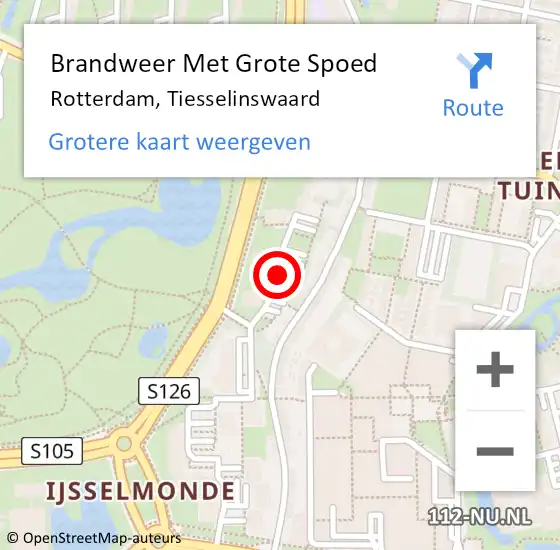 Locatie op kaart van de 112 melding: Brandweer Met Grote Spoed Naar Rotterdam, Tiesselinswaard op 19 april 2019 20:41
