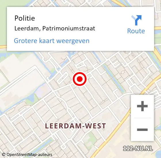 Locatie op kaart van de 112 melding: Politie Leerdam, Patrimoniumstraat op 19 april 2019 21:05