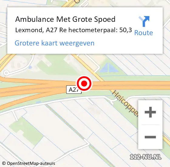Locatie op kaart van de 112 melding: Ambulance Met Grote Spoed Naar Lexmond, A27 Re hectometerpaal: 50,3 op 19 april 2019 22:49