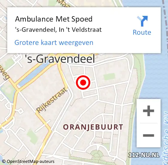 Locatie op kaart van de 112 melding: Ambulance Met Spoed Naar 's-Gravendeel, In 't Veldstraat op 19 april 2019 23:49