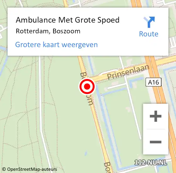 Locatie op kaart van de 112 melding: Ambulance Met Grote Spoed Naar Rotterdam, Boszoom op 19 april 2019 23:51