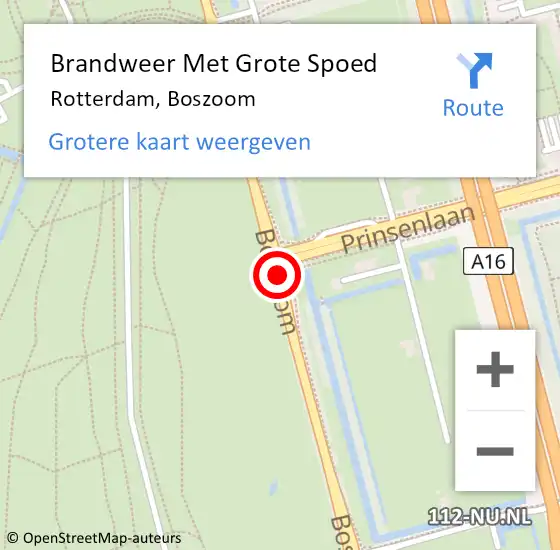 Locatie op kaart van de 112 melding: Brandweer Met Grote Spoed Naar Rotterdam, Boszoom op 19 april 2019 23:52