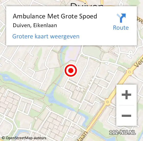 Locatie op kaart van de 112 melding: Ambulance Met Grote Spoed Naar Duiven, Eikenlaan op 20 april 2019 01:52