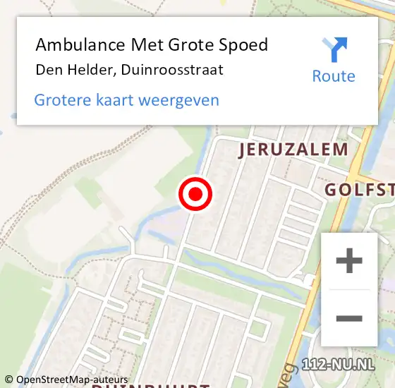 Locatie op kaart van de 112 melding: Ambulance Met Grote Spoed Naar Den Helder, Duinroosstraat op 20 april 2019 07:42