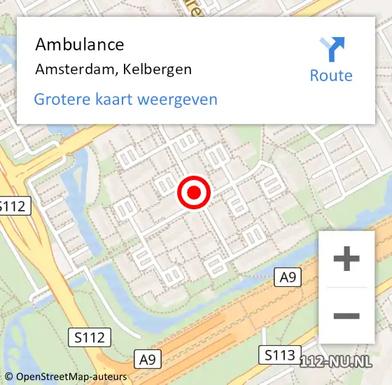 Locatie op kaart van de 112 melding: Ambulance Amsterdam, Kelbergen op 20 april 2019 08:18