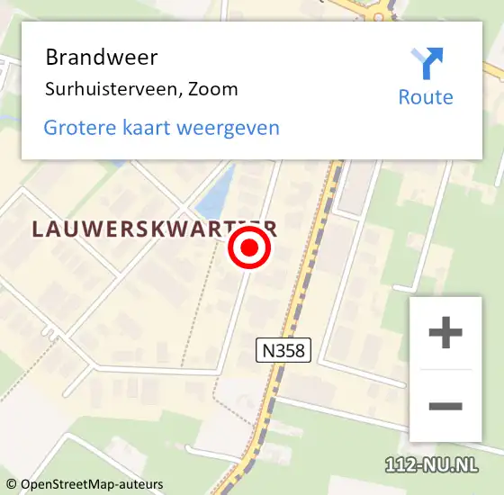 Locatie op kaart van de 112 melding: Brandweer Surhuisterveen, Zoom op 20 april 2019 09:17