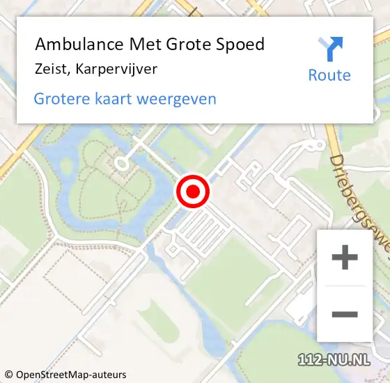 Locatie op kaart van de 112 melding: Ambulance Met Grote Spoed Naar Zeist, Karpervijver op 20 april 2019 09:42