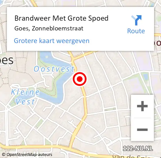 Locatie op kaart van de 112 melding: Brandweer Met Grote Spoed Naar Goes, Zonnebloemstraat op 29 maart 2014 22:09