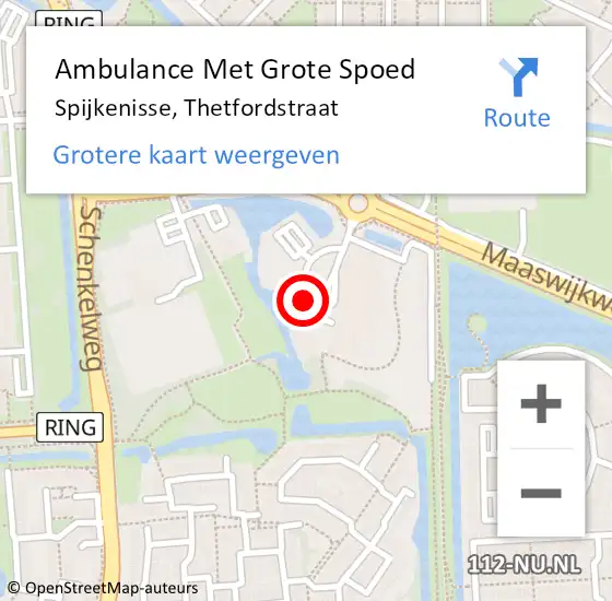 Locatie op kaart van de 112 melding: Ambulance Met Grote Spoed Naar Spijkenisse, Thetfordstraat op 20 april 2019 11:00