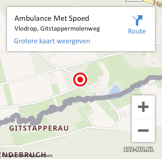 Locatie op kaart van de 112 melding: Ambulance Met Spoed Naar Vlodrop, Gitstappermolenweg op 20 april 2019 11:55