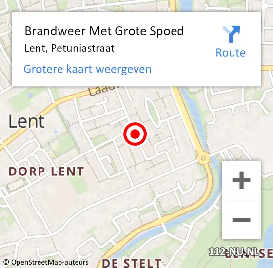 Locatie op kaart van de 112 melding: Brandweer Met Grote Spoed Naar Lent, Petuniastraat op 20 april 2019 13:54