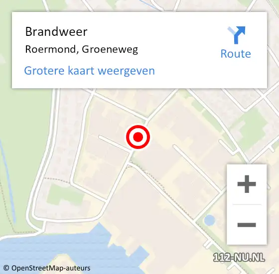 Locatie op kaart van de 112 melding: Brandweer Roermond, Groeneweg op 20 april 2019 16:29