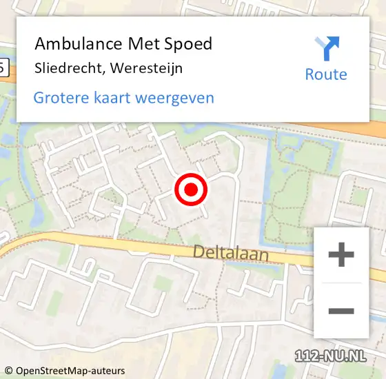 Locatie op kaart van de 112 melding: Ambulance Met Spoed Naar Sliedrecht, Weresteijn op 20 april 2019 17:34