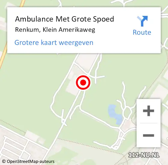 Locatie op kaart van de 112 melding: Ambulance Met Grote Spoed Naar Renkum, Klein Amerikaweg op 20 april 2019 20:03