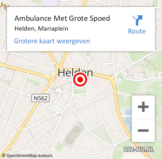 Locatie op kaart van de 112 melding: Ambulance Met Grote Spoed Naar Helden, Mariaplein op 20 april 2019 20:08