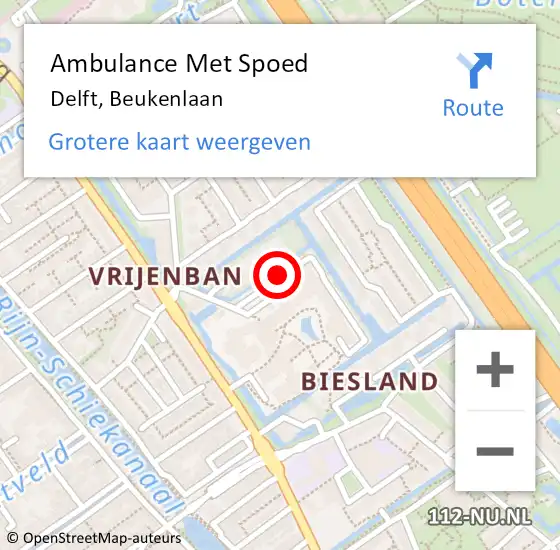 Locatie op kaart van de 112 melding: Ambulance Met Spoed Naar Delft, Beukenlaan op 20 april 2019 21:12