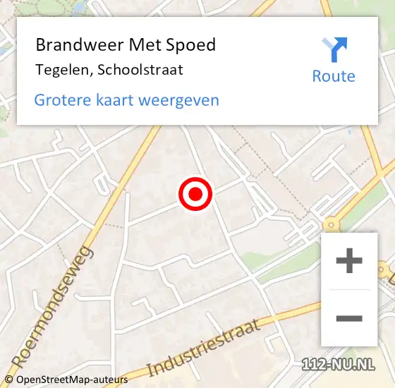 Locatie op kaart van de 112 melding: Brandweer Met Spoed Naar Tegelen, Schoolstraat op 20 april 2019 21:29