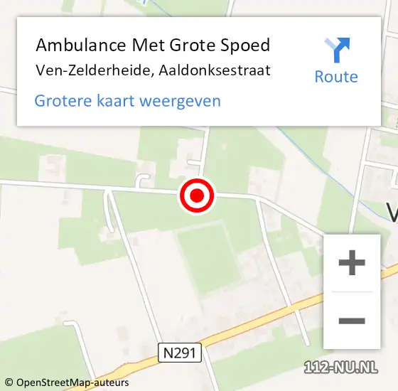 Locatie op kaart van de 112 melding: Ambulance Met Grote Spoed Naar Ven-Zelderheide, Aaldonksestraat op 20 april 2019 21:38