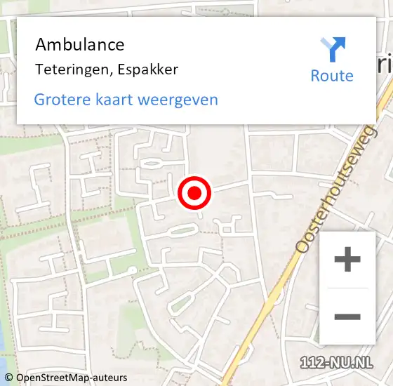 Locatie op kaart van de 112 melding: Ambulance Teteringen, Espakker op 20 april 2019 21:43