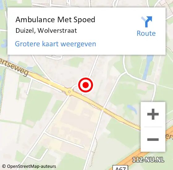 Locatie op kaart van de 112 melding: Ambulance Met Spoed Naar Duizel, Wolverstraat op 20 april 2019 22:27