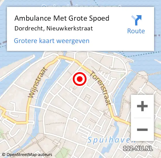 Locatie op kaart van de 112 melding: Ambulance Met Grote Spoed Naar Dordrecht, Nieuwkerkstraat op 20 april 2019 22:32