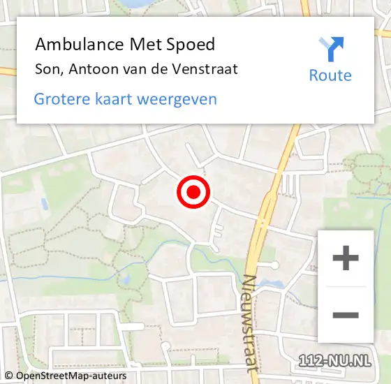 Locatie op kaart van de 112 melding: Ambulance Met Spoed Naar Son, Antoon van de Venstraat op 20 april 2019 23:46