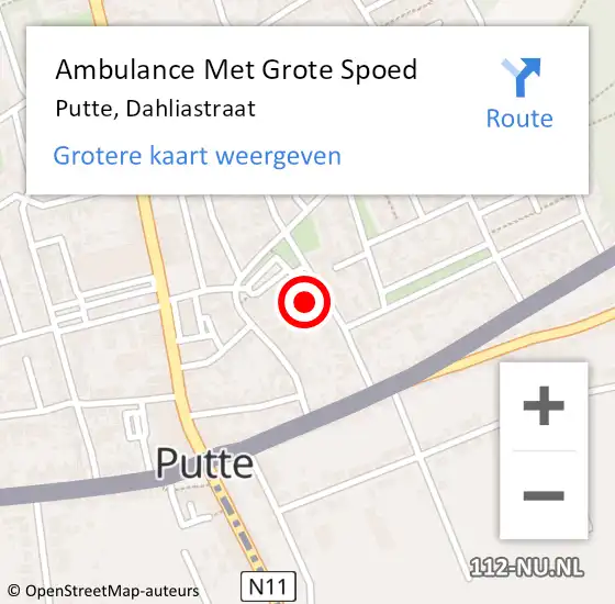 Locatie op kaart van de 112 melding: Ambulance Met Grote Spoed Naar Putte, Dahliastraat op 21 april 2019 02:21