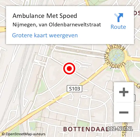 Locatie op kaart van de 112 melding: Ambulance Met Spoed Naar Nijmegen, van Oldenbarneveltstraat op 21 april 2019 02:44