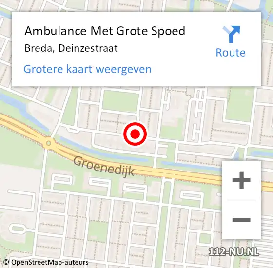 Locatie op kaart van de 112 melding: Ambulance Met Grote Spoed Naar Breda, Deinzestraat op 21 april 2019 03:48